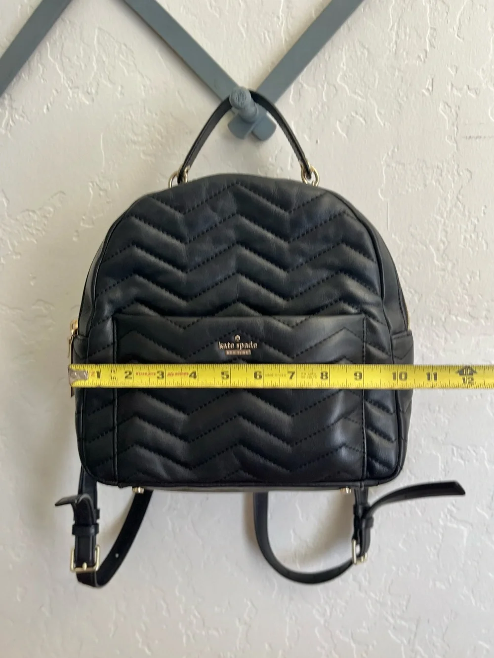 Kate Spade Quilted Black Leather Mini Backpack with Gold Accents